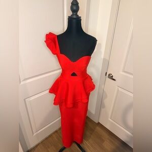 Fashion Nova Vibrant Red One-Shoulder Dress